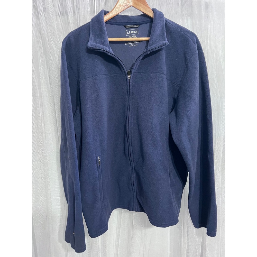 LL Bean Mens XL Regular Navy Blue Full Zip Fleece Jacket ItemID 291724 Mock Neck